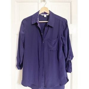 Diane Bon Furstenberg Purple Silk Button Front Blouse Sz 2